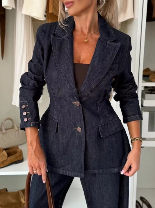 Single - Breasted Washed Denim Blazer - Rochelle's House LLC