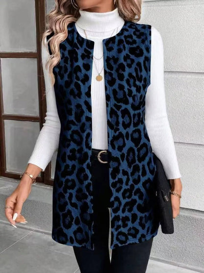 Sleeveless Leopard Print Vest Coat - Rochelle's House LLC