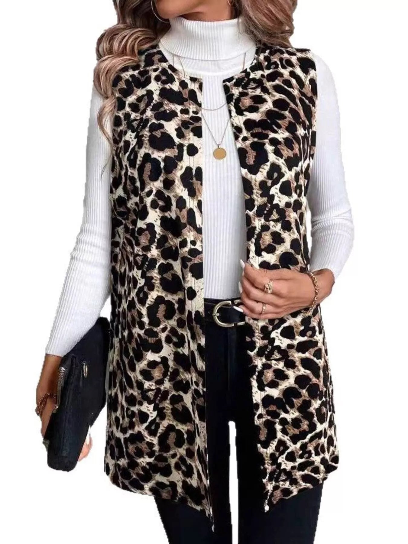 Sleeveless Leopard Print Vest Coat - Rochelle's House LLC