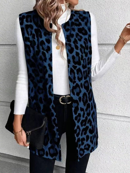Sleeveless Leopard Print Vest Coat - Rochelle's House LLC