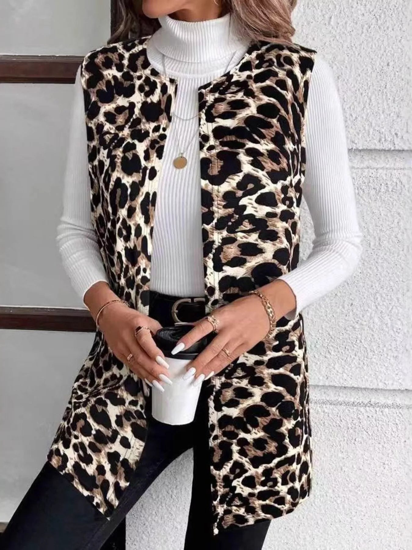 Sleeveless Leopard Print Vest Coat - Rochelle's House LLC