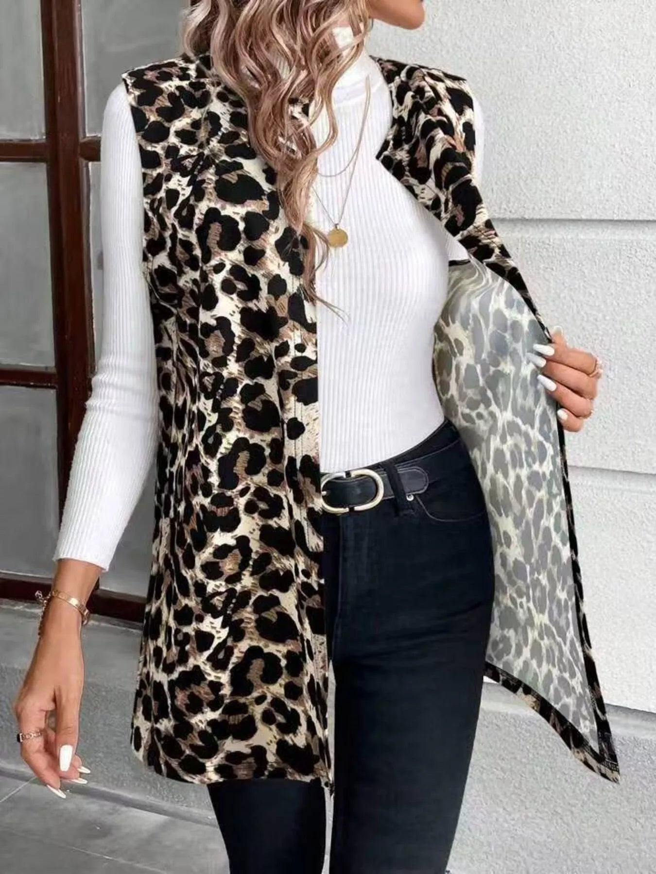 Sleeveless Leopard Print Vest Coat - Rochelle's House LLC