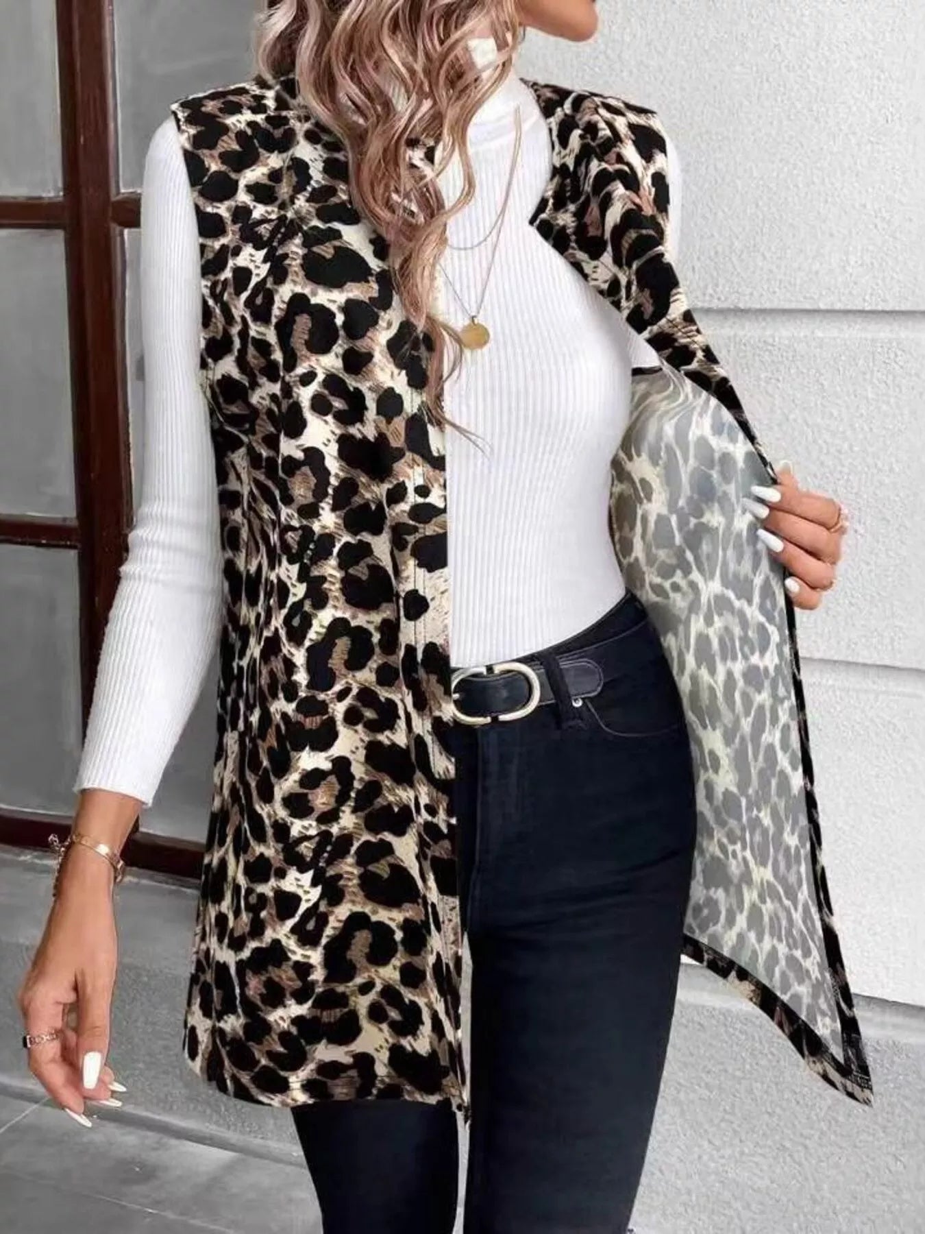 Sleeveless Leopard Print Vest Coat - Rochelle's House LLC