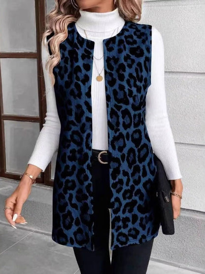 Sleeveless Leopard Print Vest Coat - Rochelle's House LLC