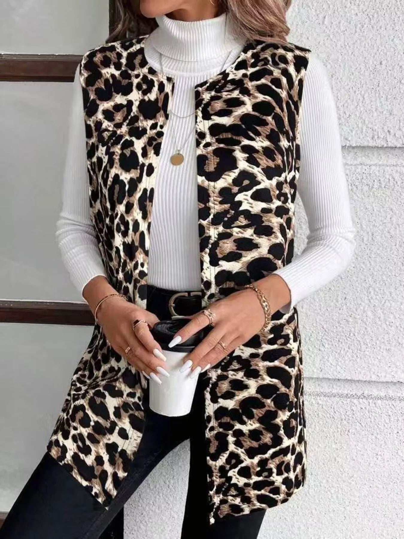 Sleeveless Leopard Print Vest Coat - Rochelle's House LLC