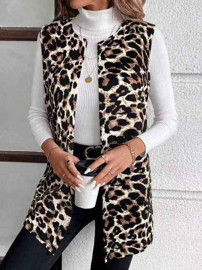 Sleeveless Leopard Print Vest Coat - Rochelle's House LLC