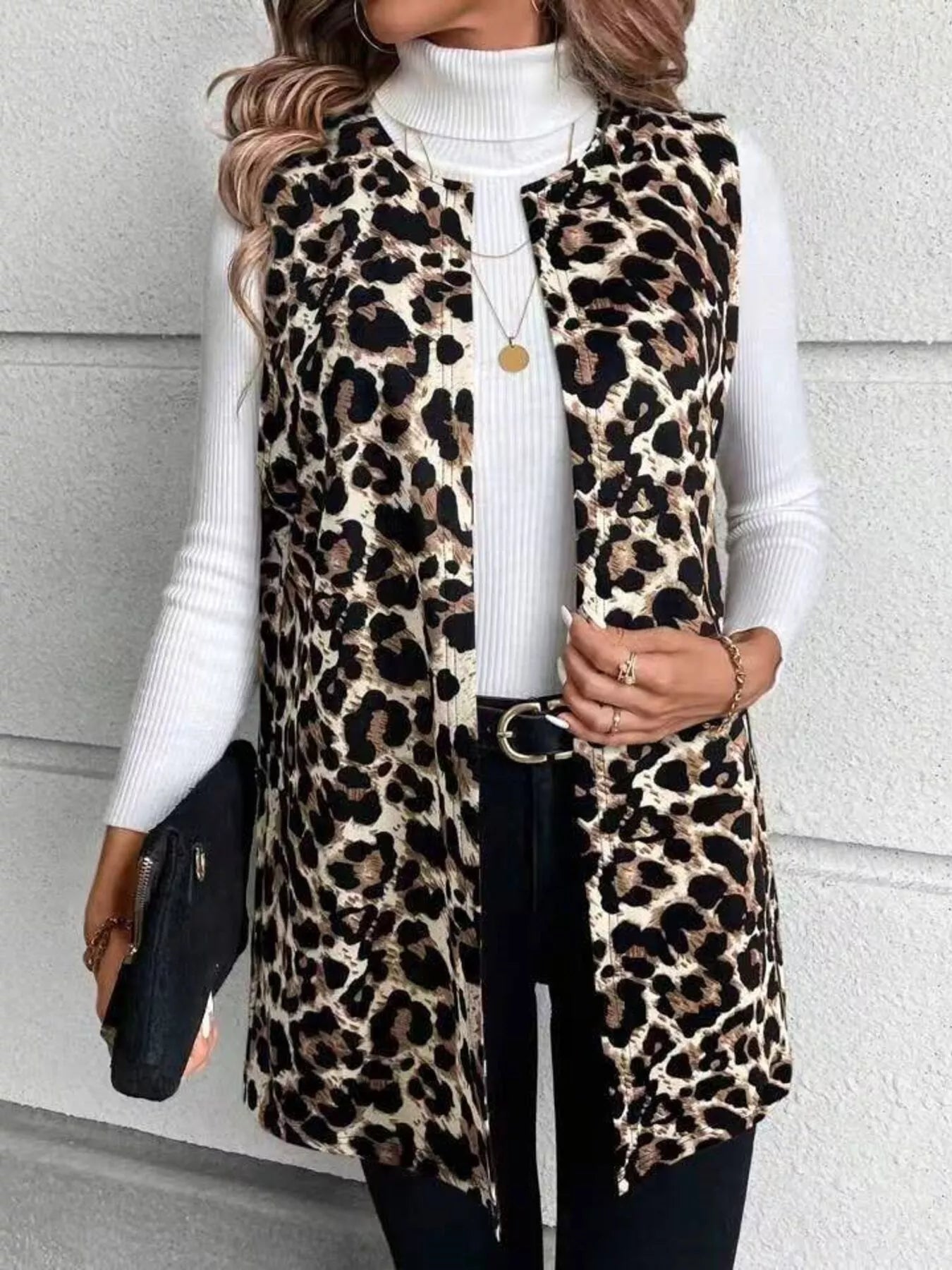 Sleeveless Leopard Print Vest Coat - Rochelle's House LLC