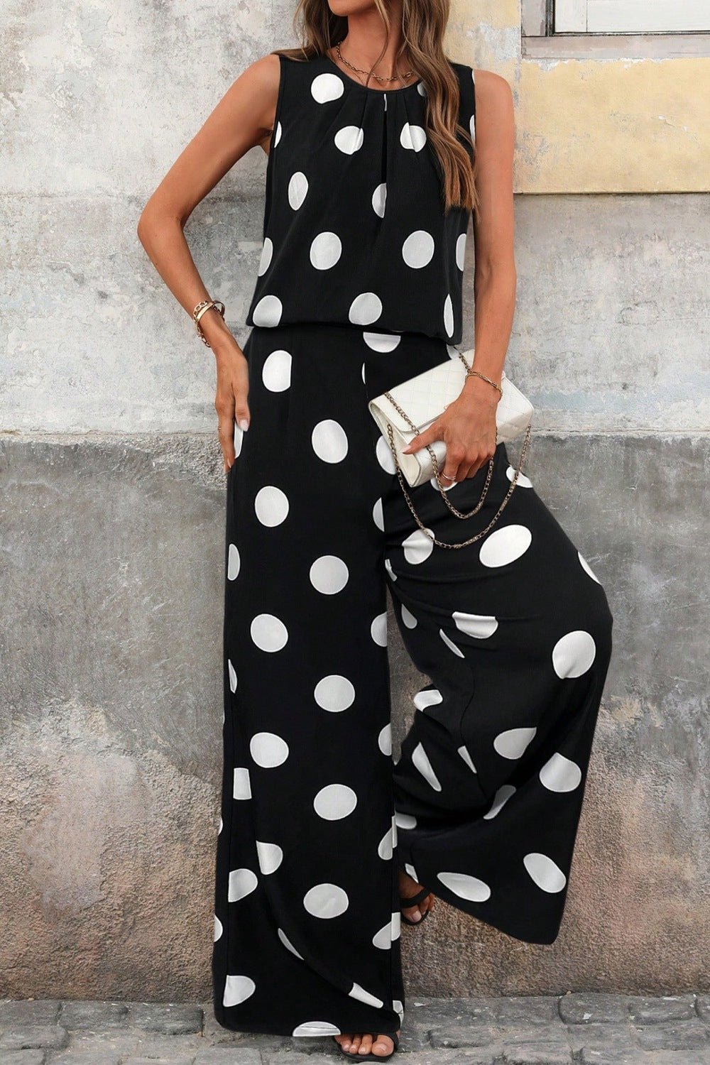 Sleeveless Polka Dot Top and Pants Set - Rochelle's House LLC
