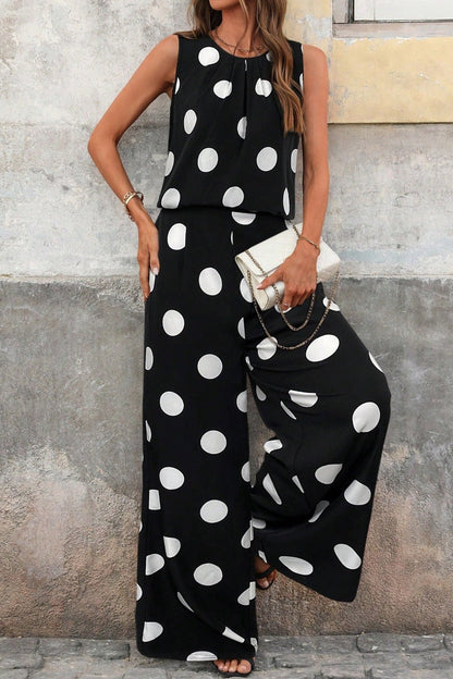 Sleeveless Polka Dot Top and Pants Set - Rochelle's House LLC
