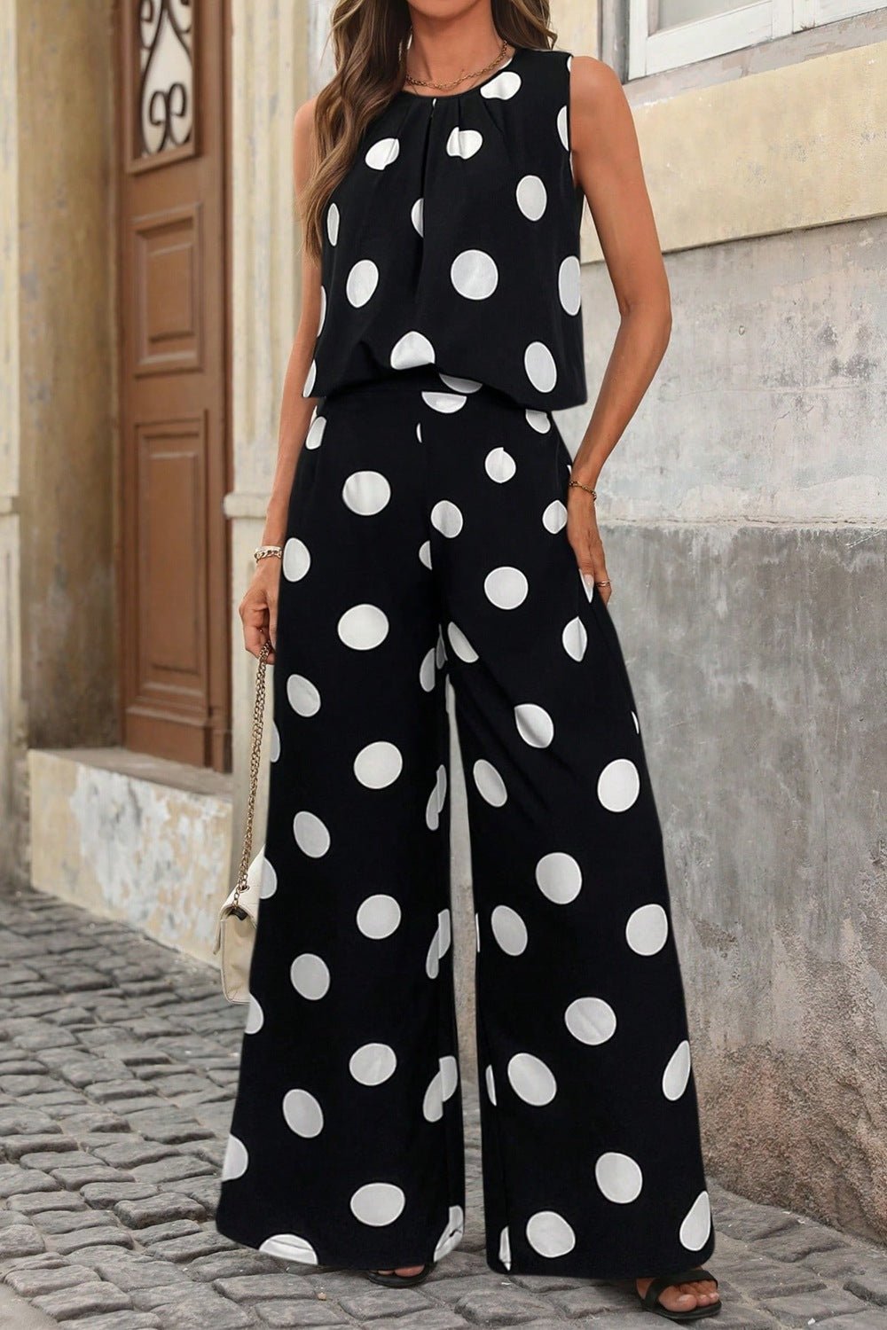 Sleeveless Polka Dot Top and Pants Set - Rochelle's House LLC