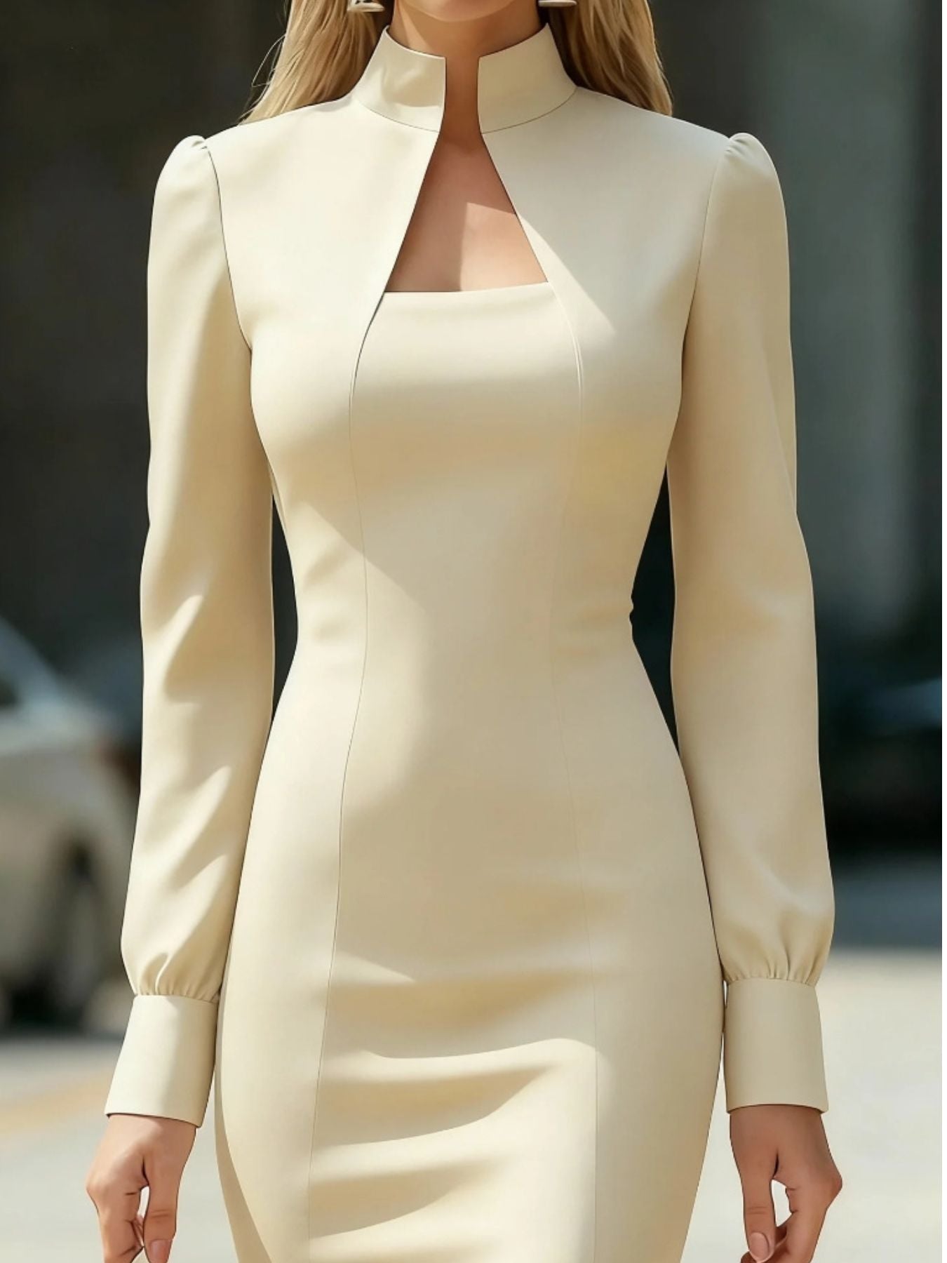 Slit High Neck Long Sleeve Dress - Rochelle's House LLC
