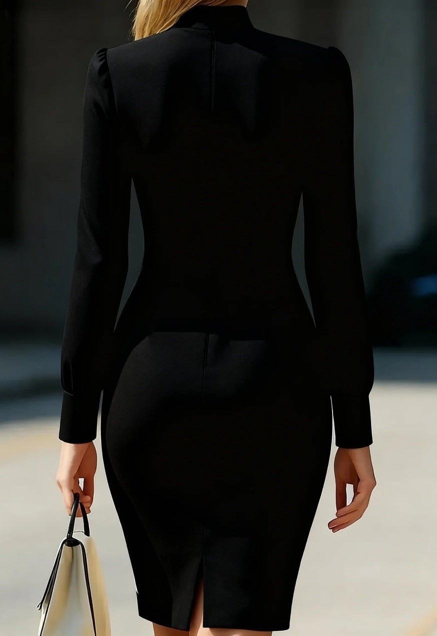 Slit High Neck Long Sleeve Dress - Rochelle's House LLC