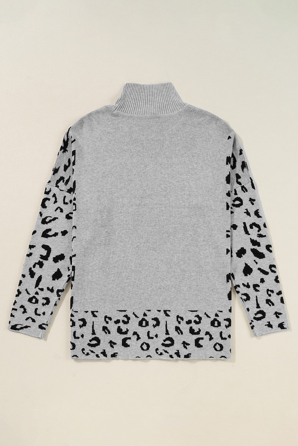 Slit Leopard Mock Neck Dropped Shoulder Sweater - Rochelle's House LLC