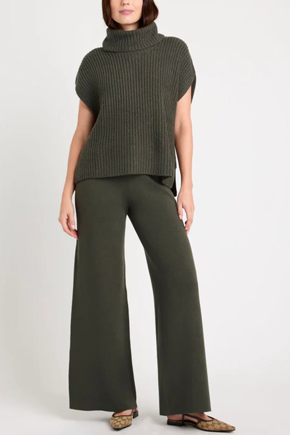 Slit Turtleneck Cap Sleeve Sweater - Rochelle's House LLC