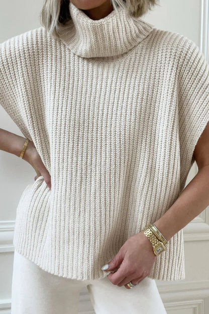 Slit Turtleneck Cap Sleeve Sweater - Rochelle's House LLC