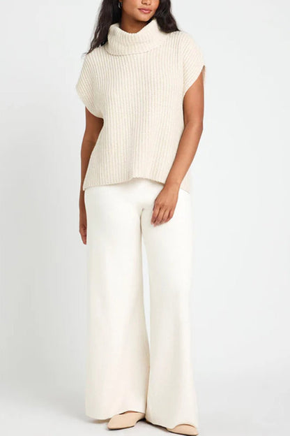 Slit Turtleneck Cap Sleeve Sweater - Rochelle's House LLC