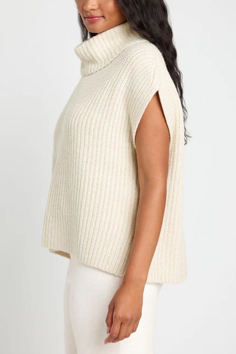 Slit Turtleneck Cap Sleeve Sweater - Rochelle's House LLC