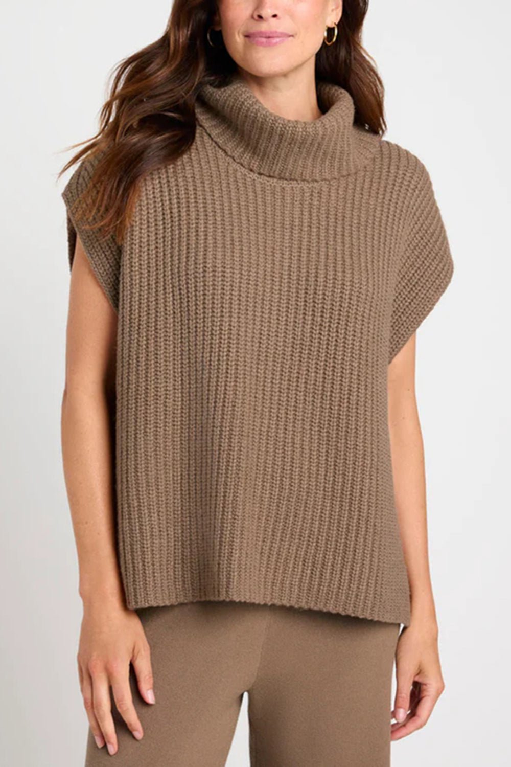 Slit Turtleneck Cap Sleeve Sweater - Rochelle's House LLC