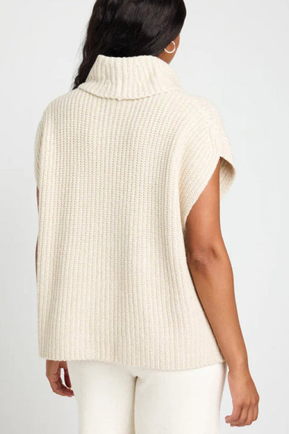 Slit Turtleneck Cap Sleeve Sweater - Rochelle's House LLC