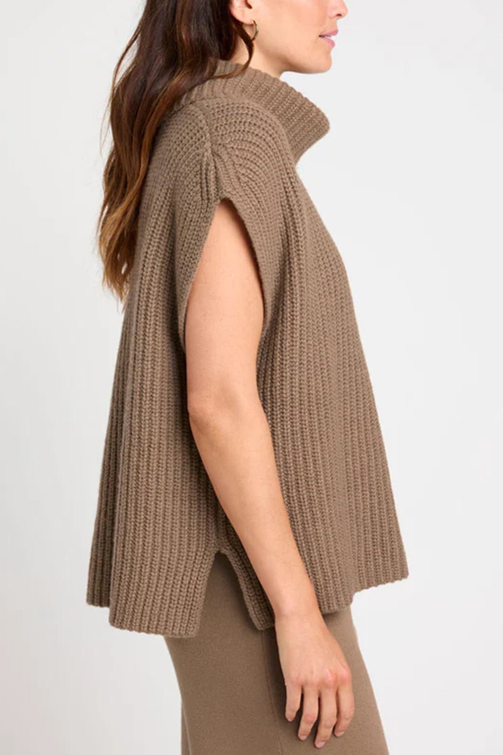 Slit Turtleneck Cap Sleeve Sweater - Rochelle's House LLC