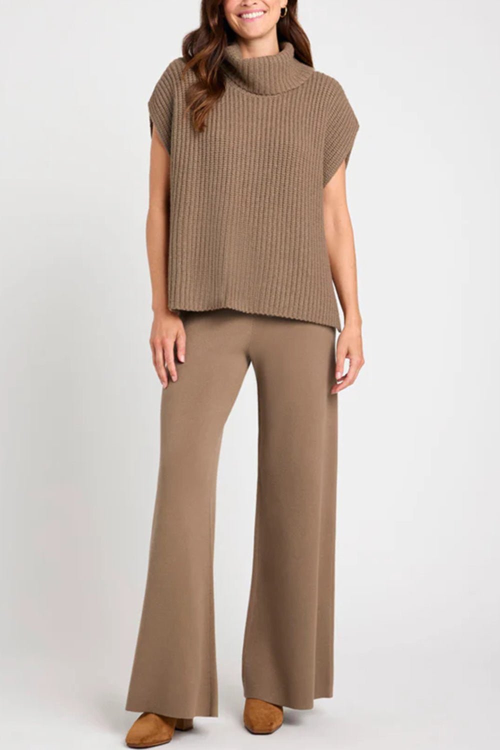 Slit Turtleneck Cap Sleeve Sweater - Rochelle's House LLC
