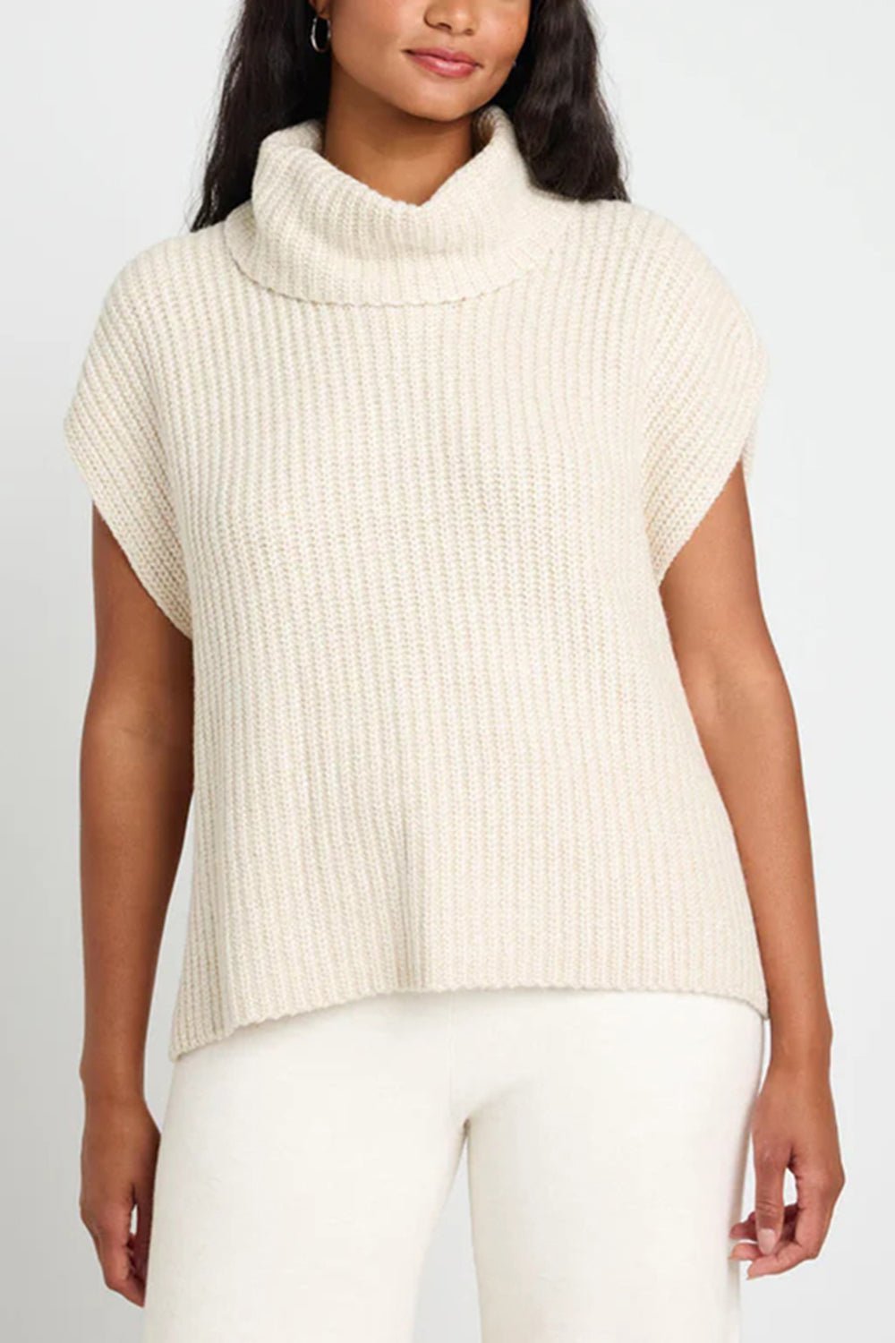Slit Turtleneck Cap Sleeve Sweater - Rochelle's House LLC