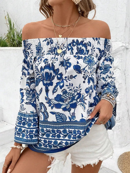 Smocked Printed Off - Shoulder Blouse - Rochelle's House LLC