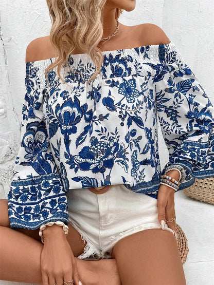 Smocked Printed Off - Shoulder Blouse - Rochelle's House LLC