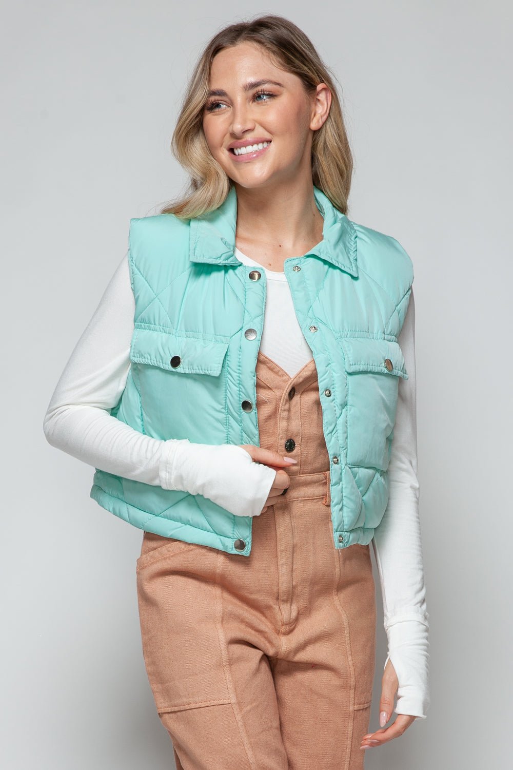 Snobbish Snap Down Quilted Crop Vest - Rochelle's House LLC