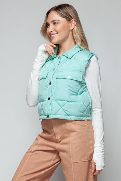 Snobbish Snap Down Quilted Crop Vest - Rochelle's House LLC