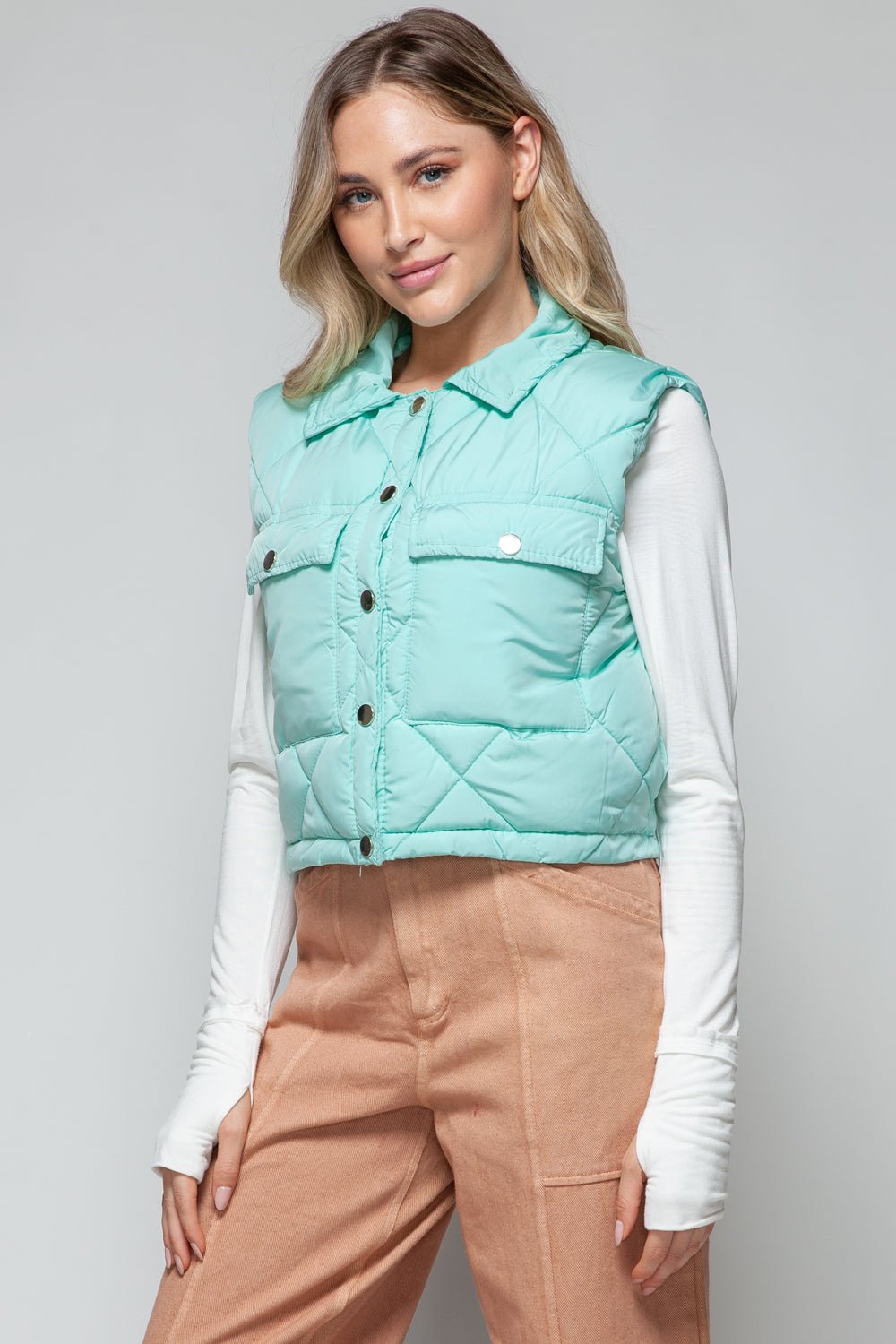 Snobbish Snap Down Quilted Crop Vest - Rochelle's House LLC