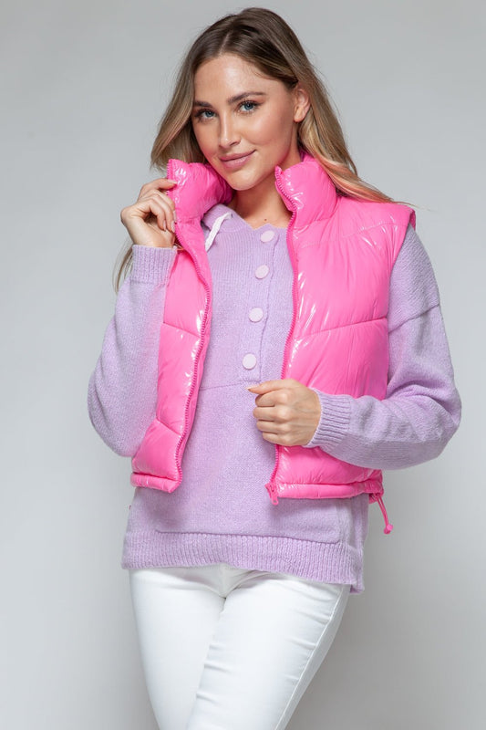 Snobbish Zip Up Turtleneck Shiny Quilted Vest - Rochelle's House LLC