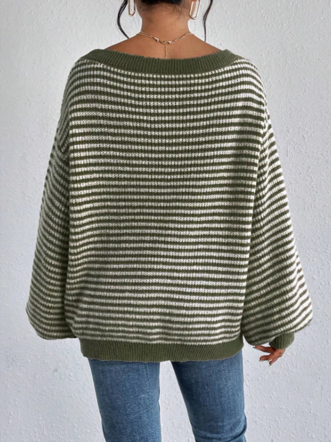 Striped Boat Neck Long Sleeve Sweater - Rochelle's House LLC