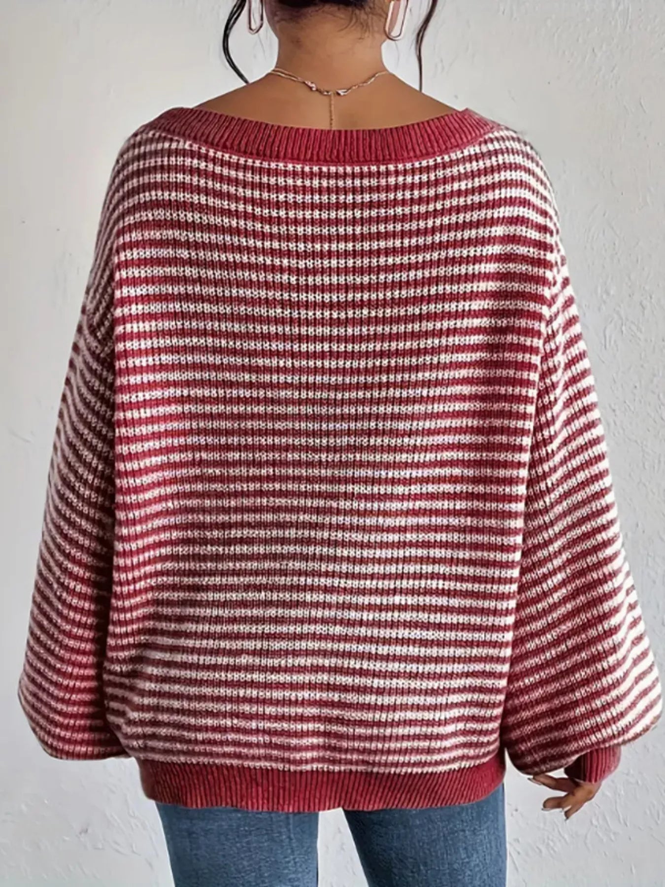 Striped Boat Neck Long Sleeve Sweater - Rochelle's House LLC
