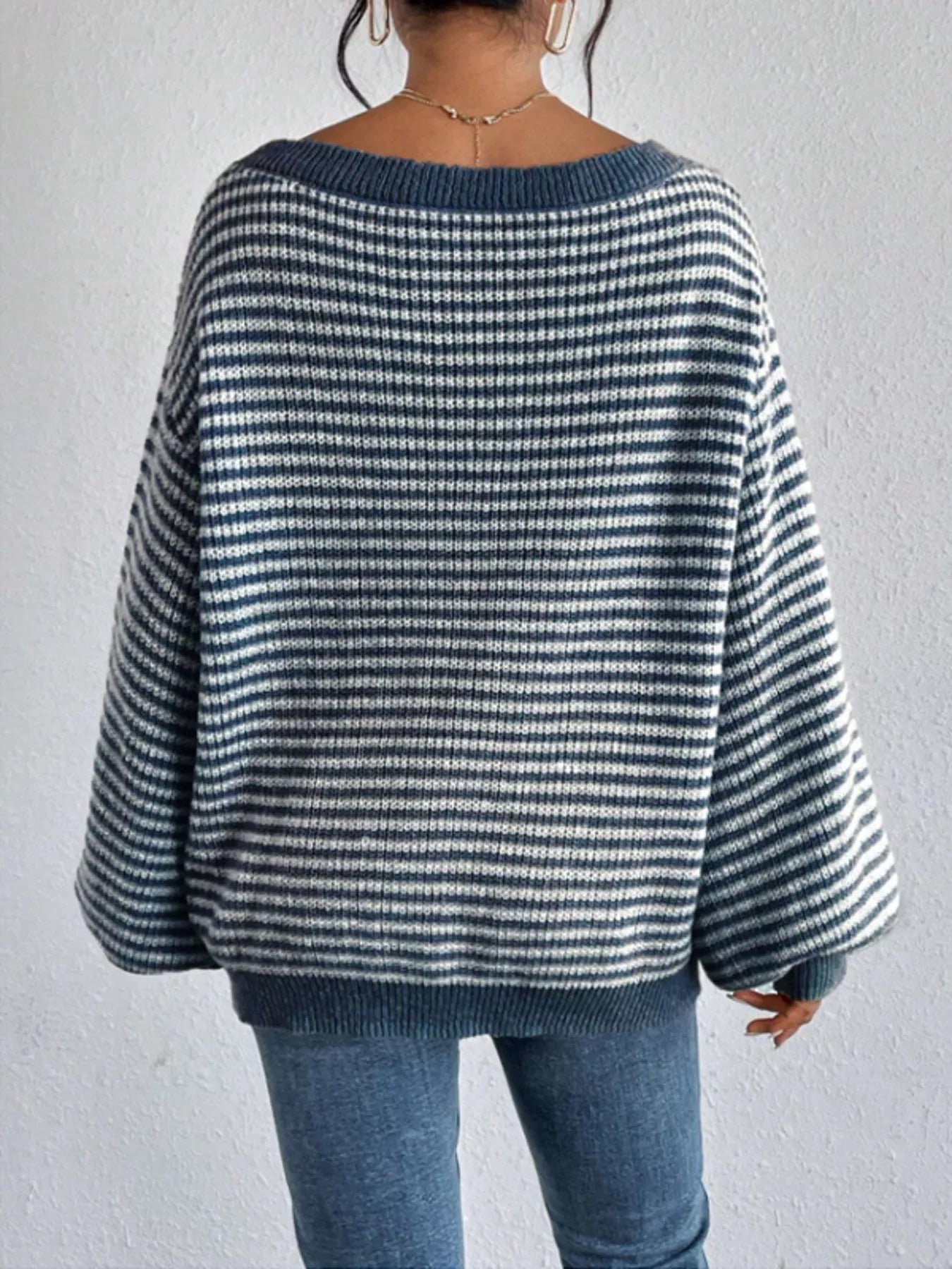 Striped Boat Neck Long Sleeve Sweater - Rochelle's House LLC