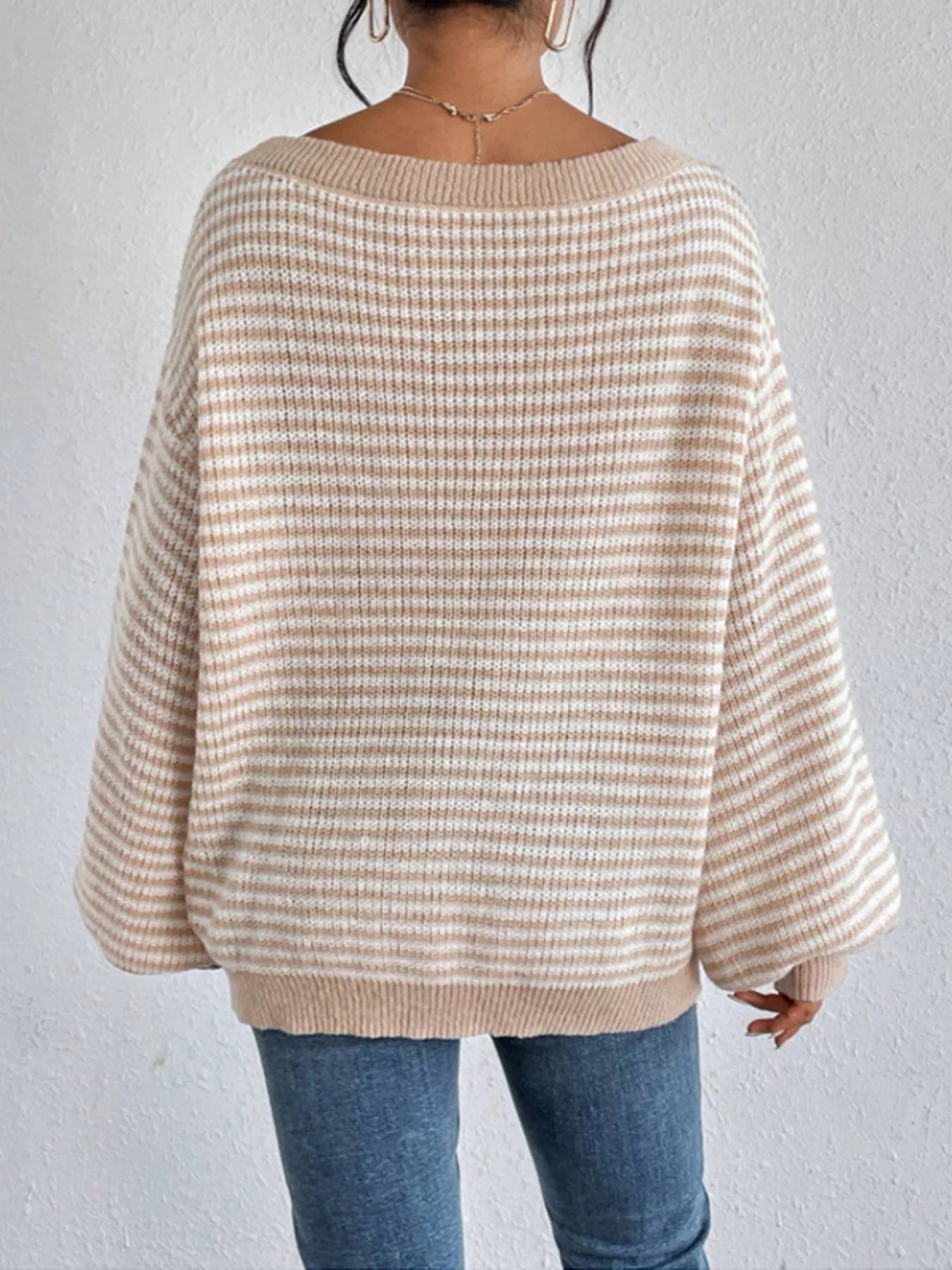 Striped Boat Neck Long Sleeve Sweater - Rochelle's House LLC