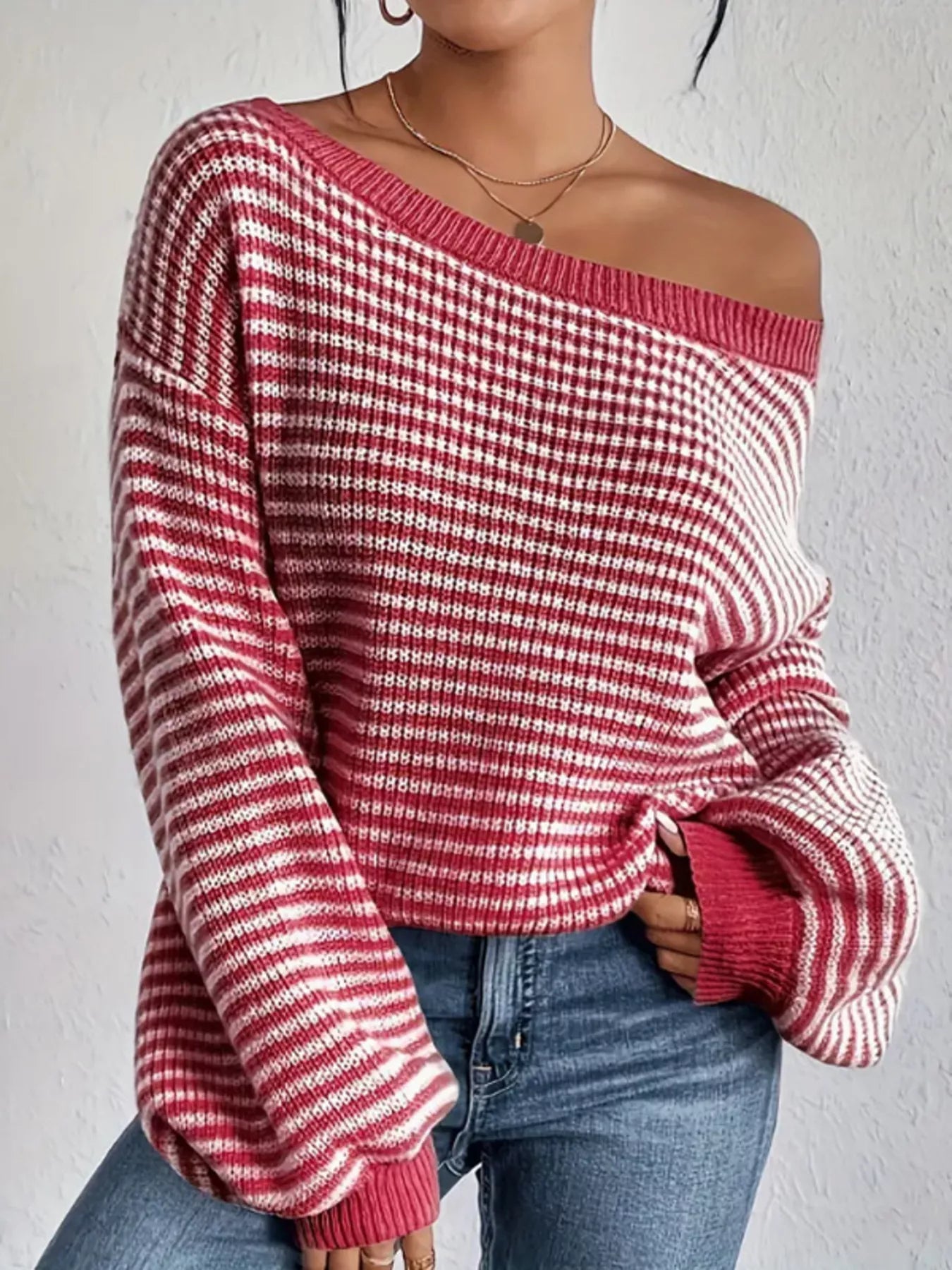 Striped Boat Neck Long Sleeve Sweater - Rochelle's House LLC