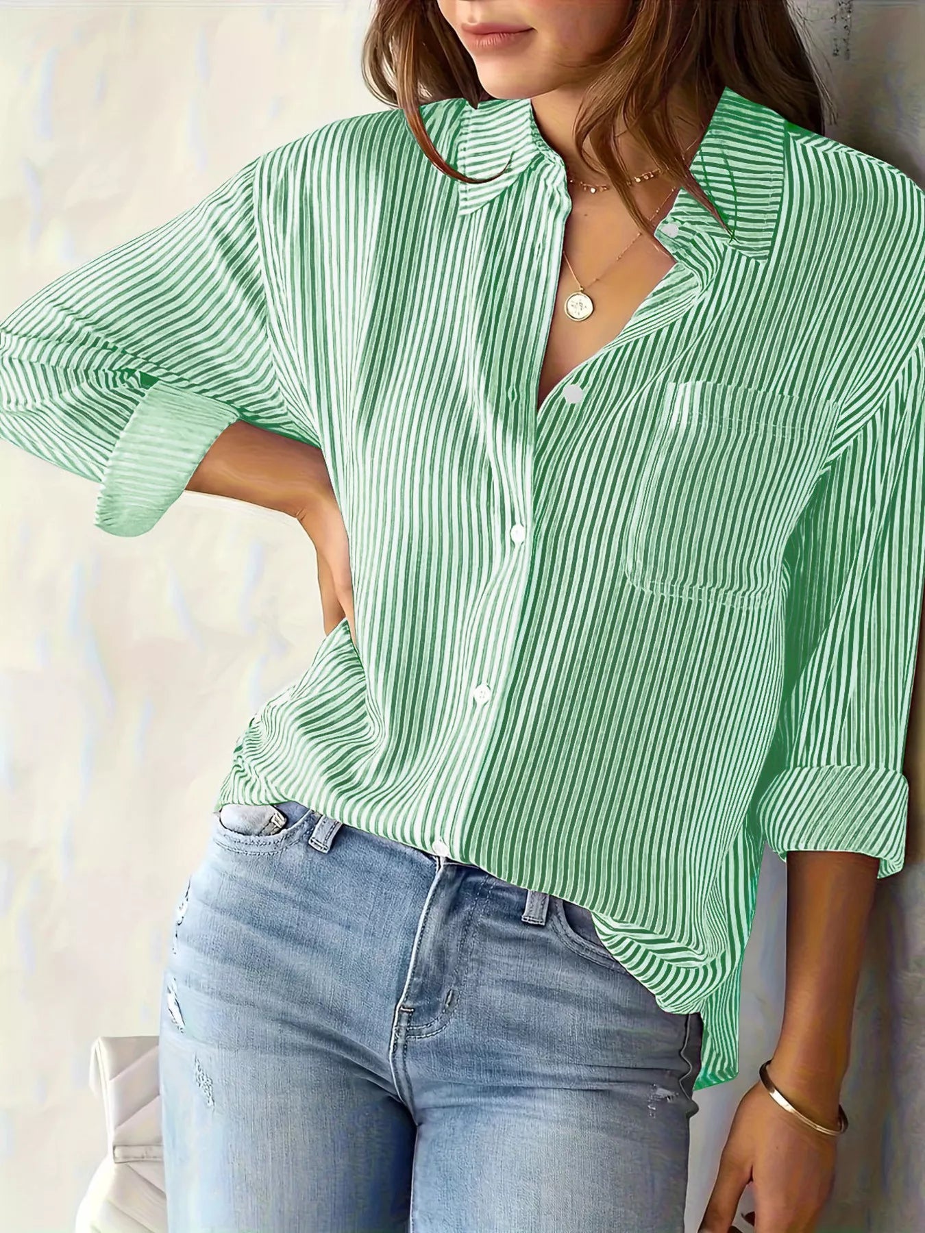 Striped Button - Down Relaxed Fit Shirt - Rochelle's House LLC
