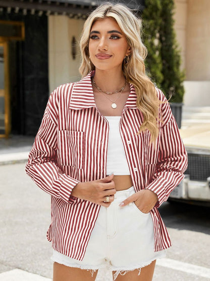 Striped Button Up Long Sleeve Shirt - Rochelle's House LLC
