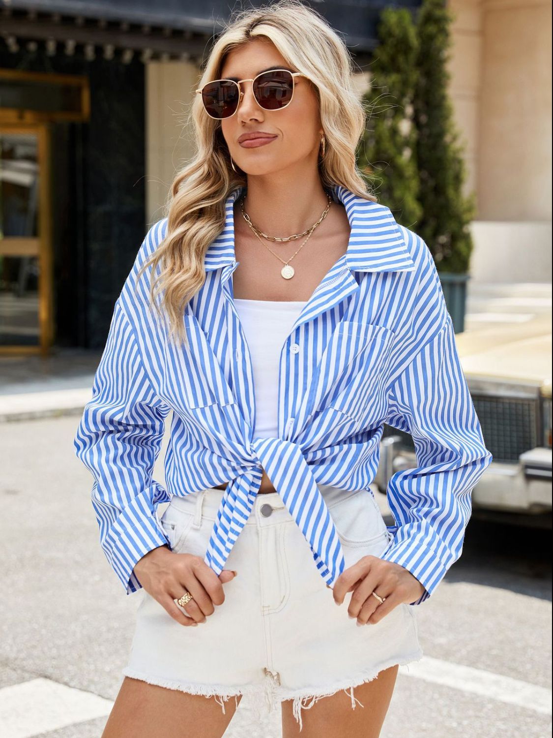 Striped Button Up Long Sleeve Shirt - Rochelle's House LLC