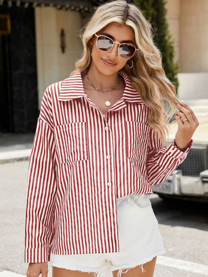 Striped Button Up Long Sleeve Shirt - Rochelle's House LLC
