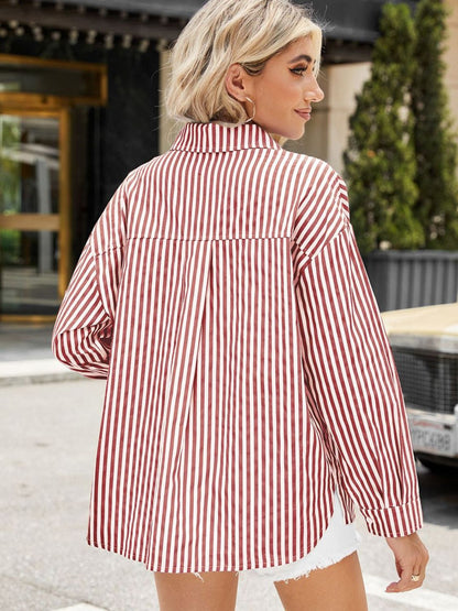 Striped Button Up Long Sleeve Shirt - Rochelle's House LLC