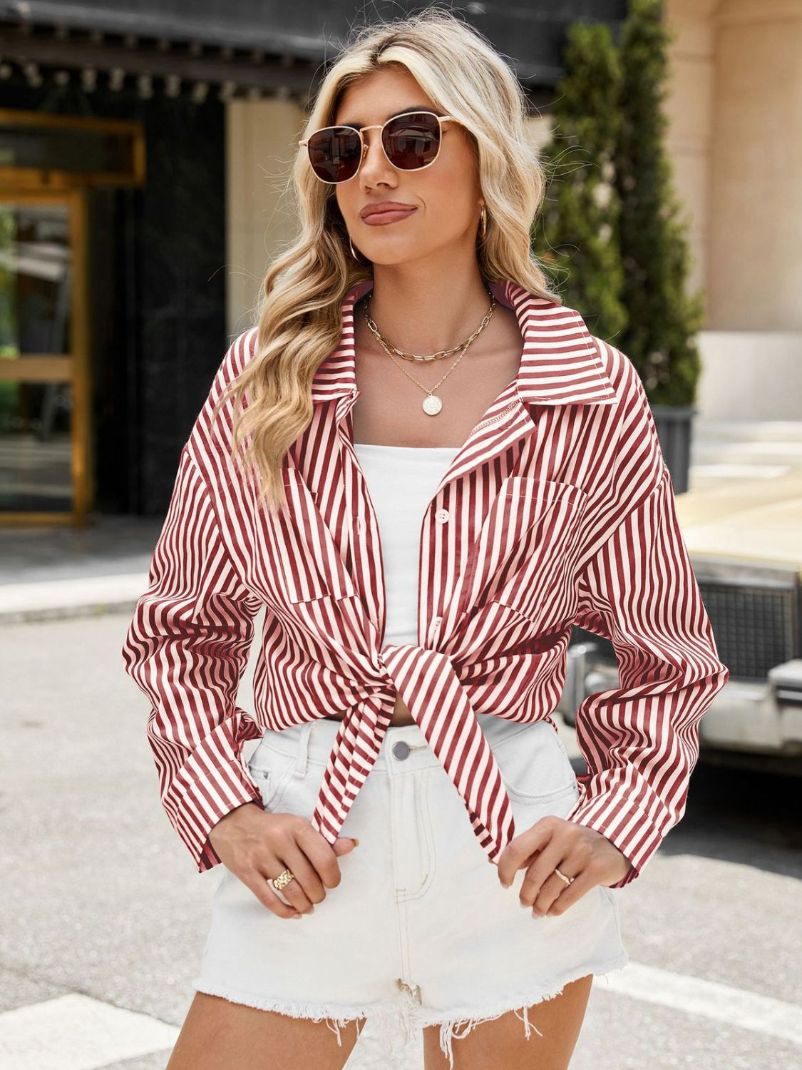 Striped Button Up Long Sleeve Shirt - Rochelle's House LLC