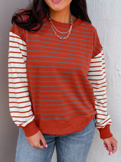 Striped Color Block Long Sleeve Sweatshirt - Rochelle's House LLC