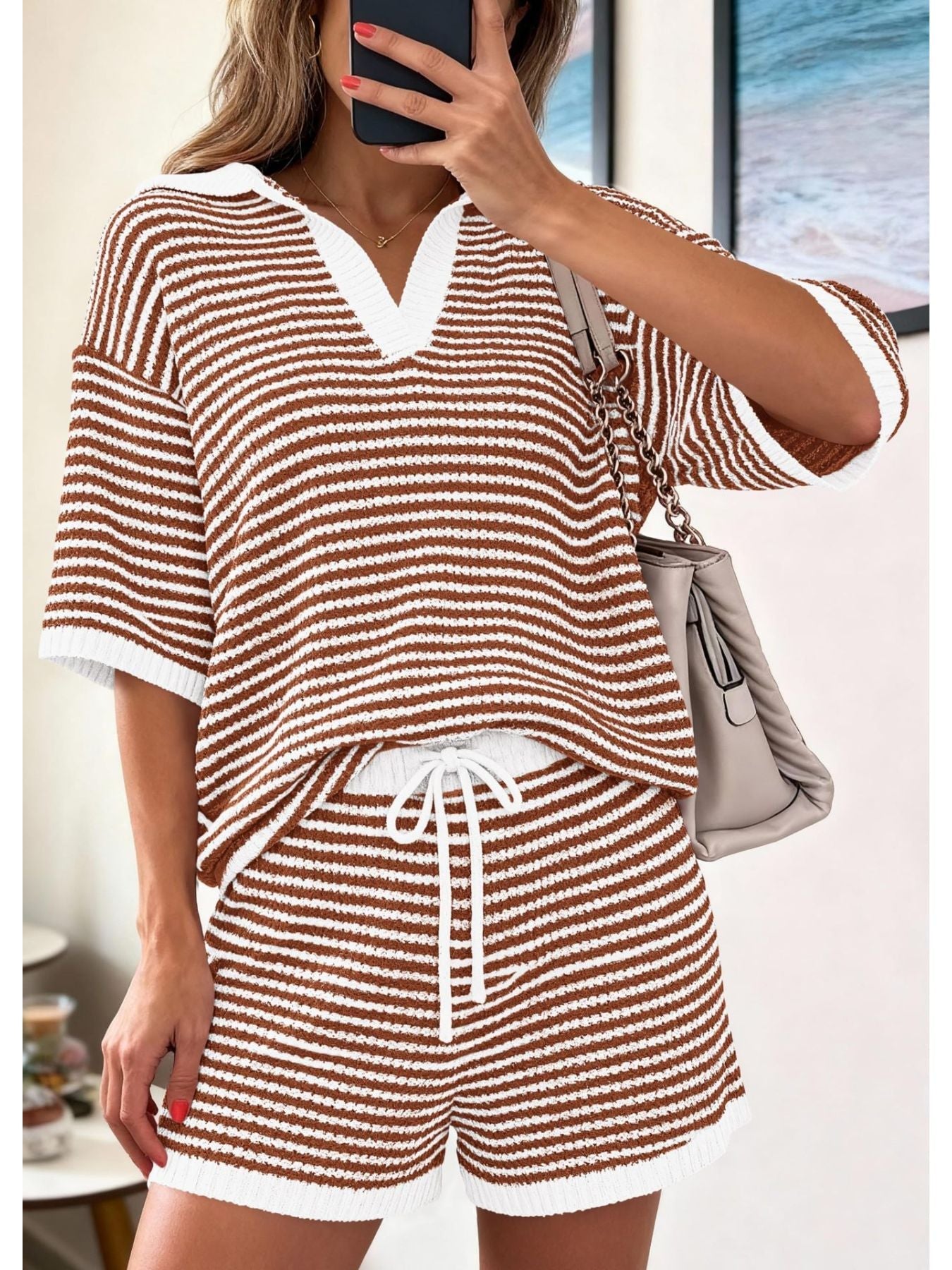 Striped Knit Polo Shirt & Shorts Set - Rochelle's House LLC