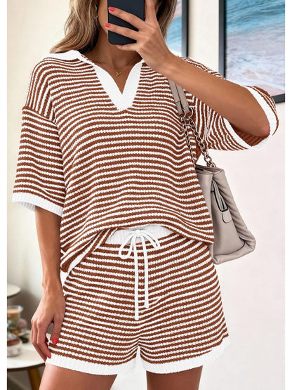 Striped Knit Polo Shirt & Shorts Set - Rochelle's House LLC