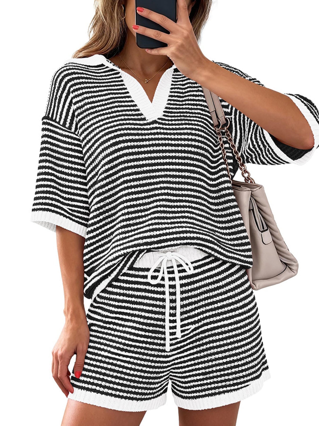 Striped Knit Polo Shirt & Shorts Set - Rochelle's House LLC