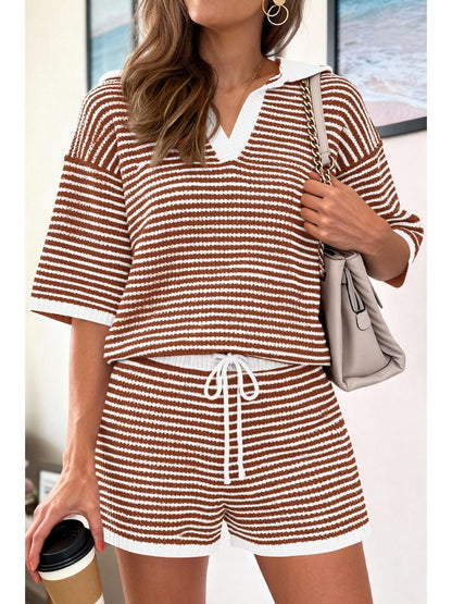 Striped Knit Polo Shirt & Shorts Set - Rochelle's House LLC
