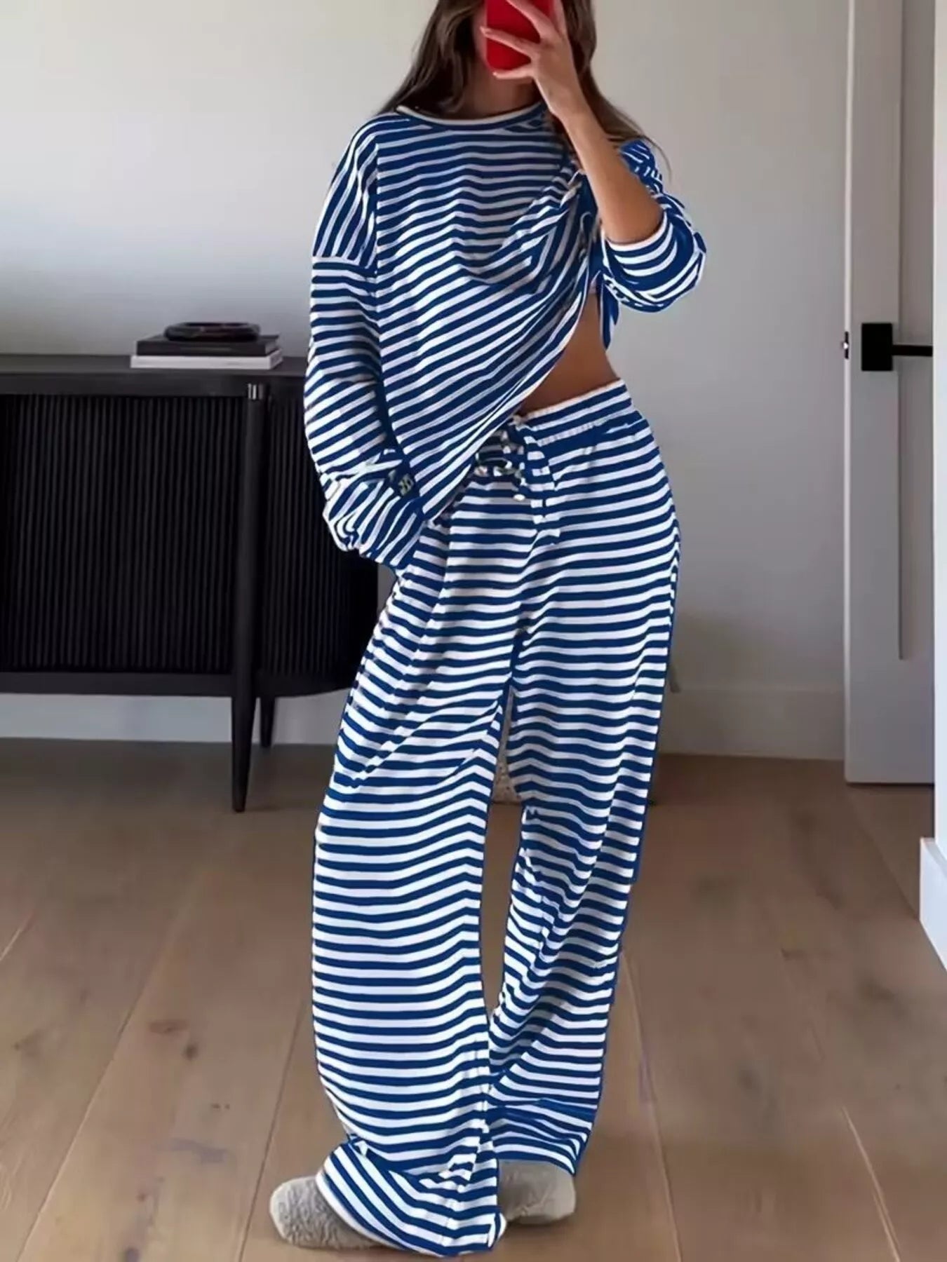 Striped Long Sleeve Top and Pants Set - Rochelle's House LLC