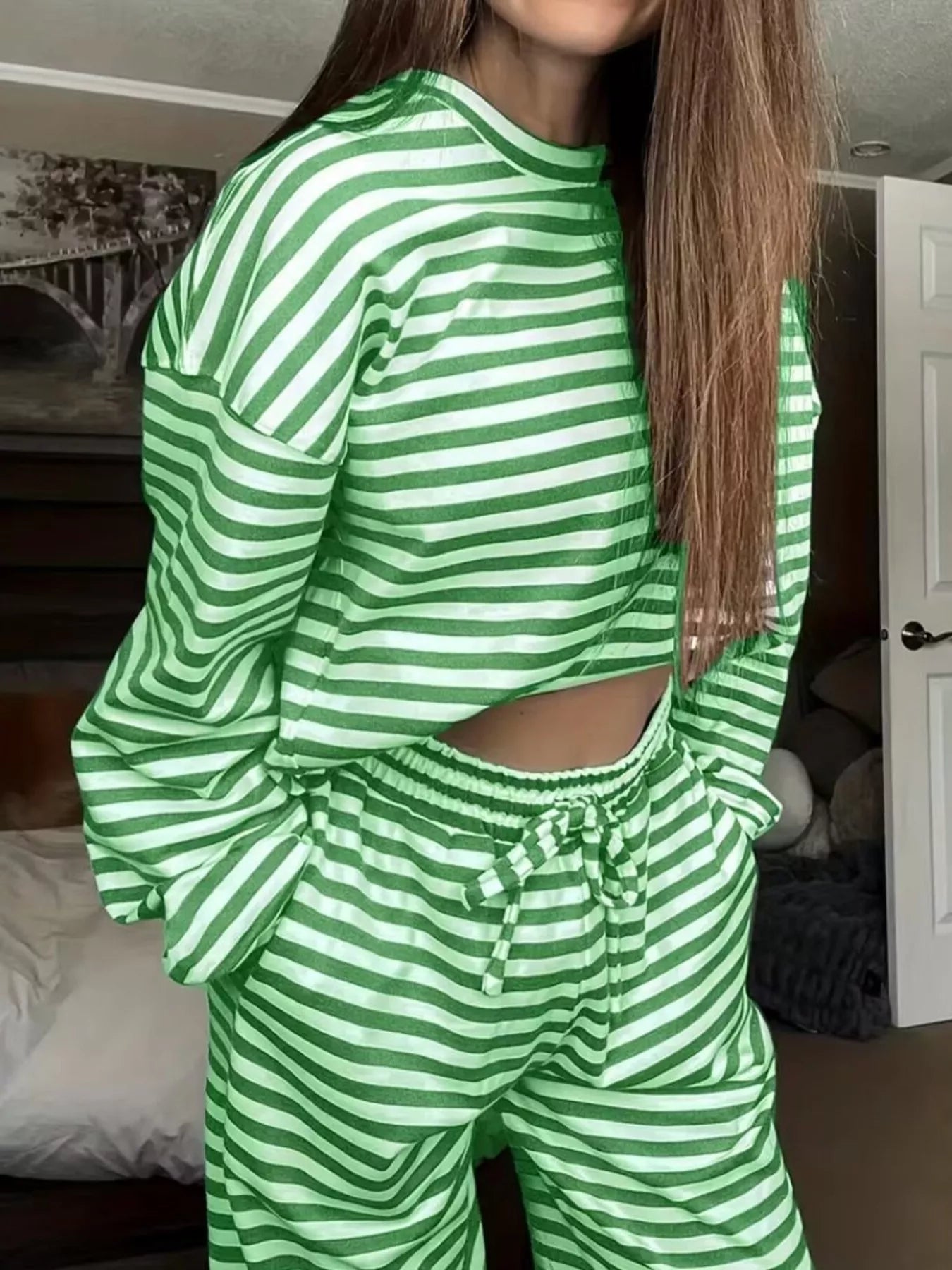 Striped Long Sleeve Top and Pants Set - Rochelle's House LLC